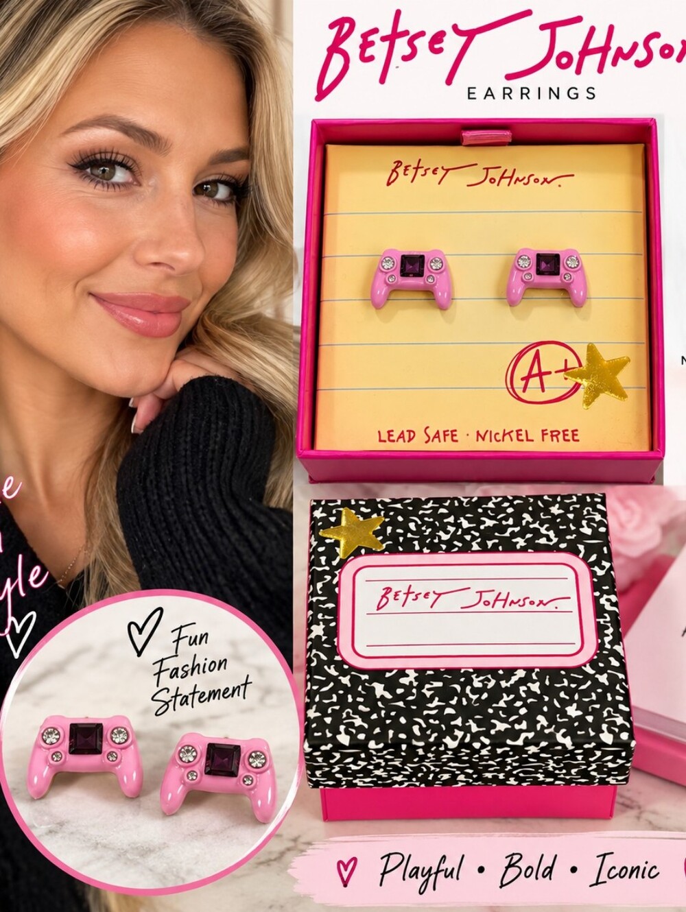 Betsey Johnson Pink Game Controller Stud Earrings
